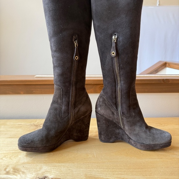 THE ORIGINAL CAR SHOE SUEDE BOOTS TALL PLATFORM WEDGE LUXURY DESIGNER 36 US 6 - Picture 4 of 12